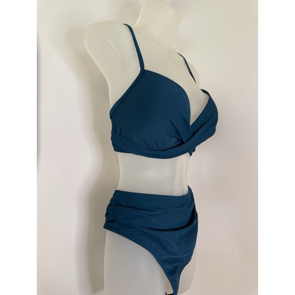 New Women's 2 Piece High Waist and Wrap Top Bikini Swimsuit Sea Blue Green XL - Picture 11 of 16